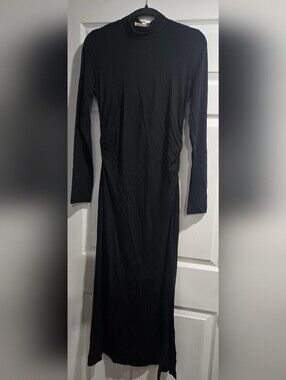 LOFT Black Long Sleeve Midi Dress with Side Ruching
